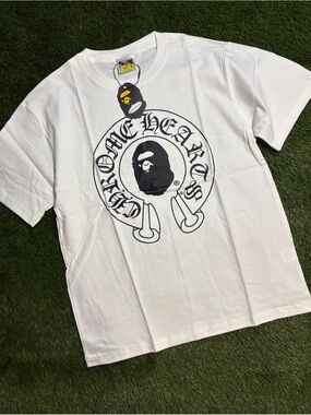 Bape White Tee with Black Ape Emblem